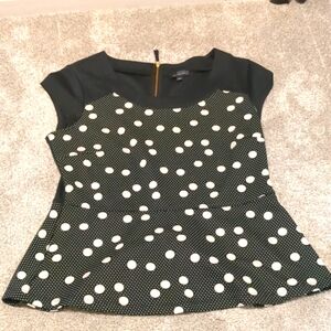 NWOT The Limited black and white polka dot peplum top size large